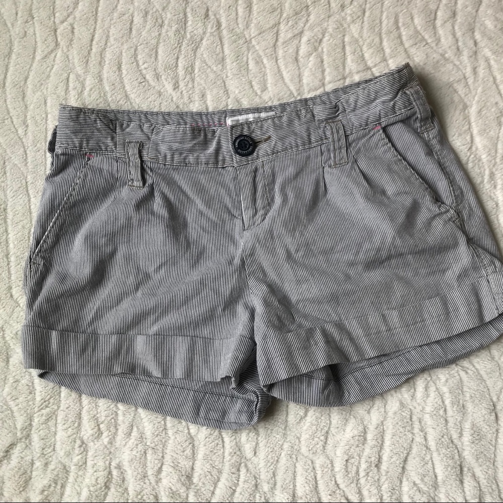 American Eagle Navy + White Pinstripe Shorts